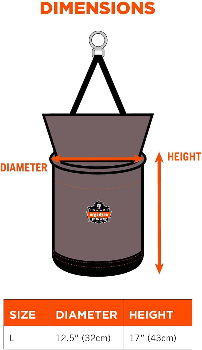 Ergodyne Arsenal 5973 Large Nylon Hoist Bucket Tool Bag - D-Rings, Zipper Top, Gray