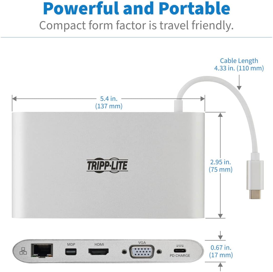 Tripp Lite USB-C Docking Station w/USB-A, HDMI, VGA, mDP, Gbe, Memory Cards 3.5mm, USB C PD Charging 4K @ 30Hz