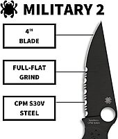 Spyderco Military 2 Folding Pocket Knife with 4 Inch Black CPM S30V Steel Blade and G-10 Handle - CombinationEdge - C36GPSBK2