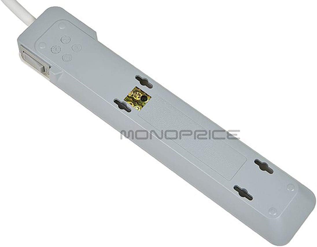 Monoprice 109198 6 Outlet Slim Surge Protector Power Strip - White - 3ft Cord | UL Rated 540 Joules With Power/Circuit