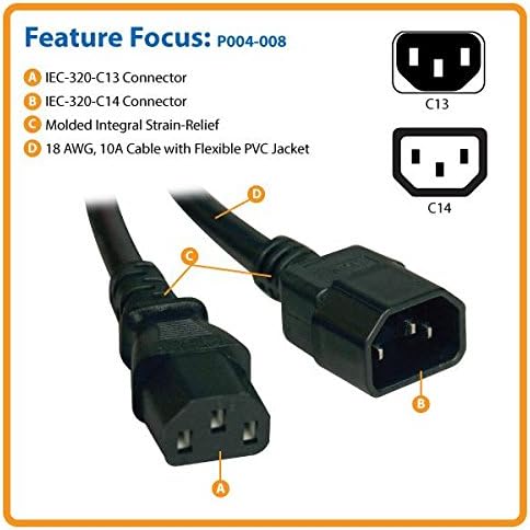 Tripp Lite Standard Computer Power Extension Cord (IEC-320-C14 to IEC-320-C13) 18 AWG 10A