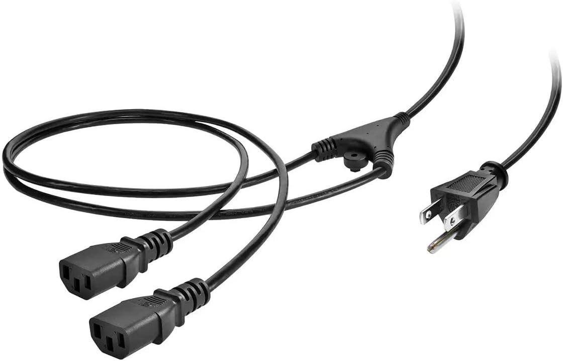 Monoprice Power Cord Splitter - NEMA 5-15P to 2X IEC 60320 C13, 10 Amp, 1250 Watt, SVT, 18AWG, 6 Feet, Black