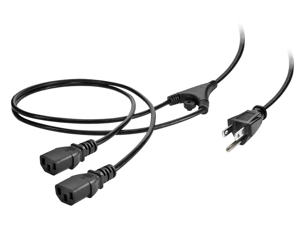 Monoprice Power Cord Splitter - NEMA 5-15P to 2X IEC 60320 C13, 10 Amp, 1250 Watt, SVT, 18AWG, 6 Feet, Black