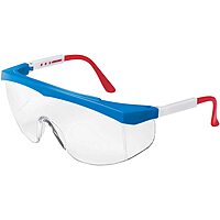 MCR SAFETY SS130 Stratos Safety Glasses — Clear Polycarbonate Lens, Red/White/Blue Frame