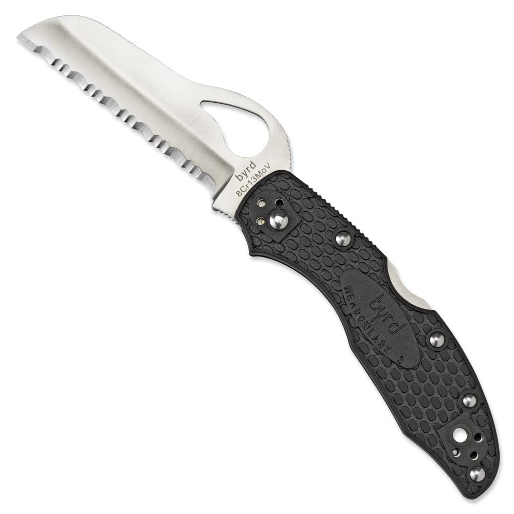 Byrd Meadowlark 2 Rescue Lightweight Knife with 3.05" Stainless Steel Sheepfoot Blade and High Performance Black FRN Handle