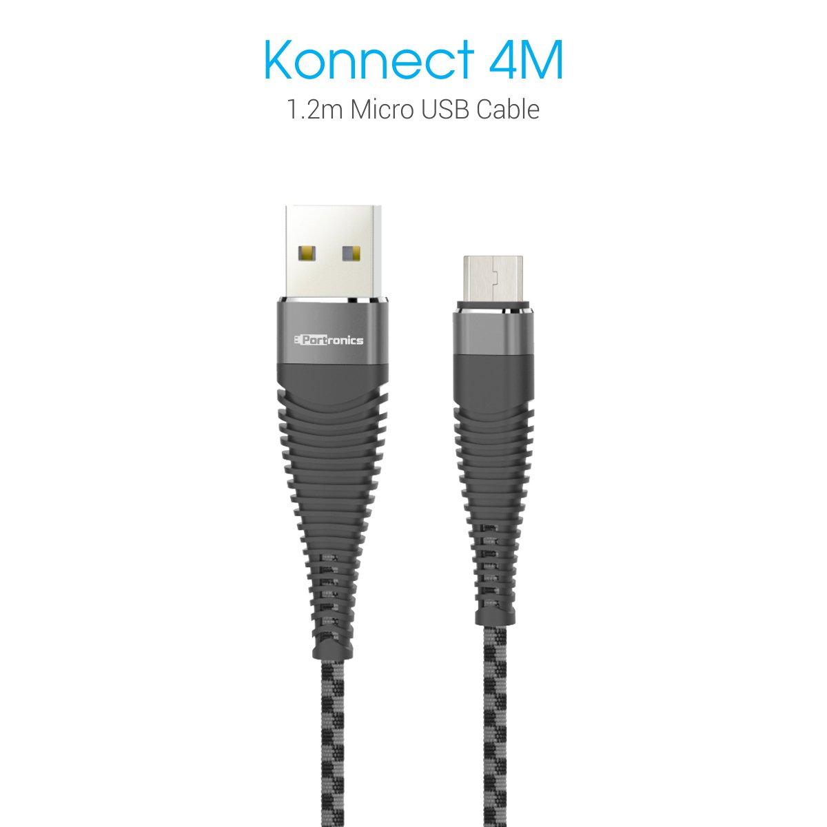 PORTRONICS KONNECT 4M MICRO CABLE 1.2 GREY BLACK PORE POR 874 PORTRONICS KONNECT 4M MICRO CABLE 1.2 GREY BLACK PORE POR 874