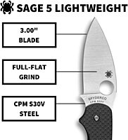 Spyderco Sage 5 Folding Pocket Knife with 3" CPM S30V Steel Blade and FRN Handle - Lightweight - C123PBK