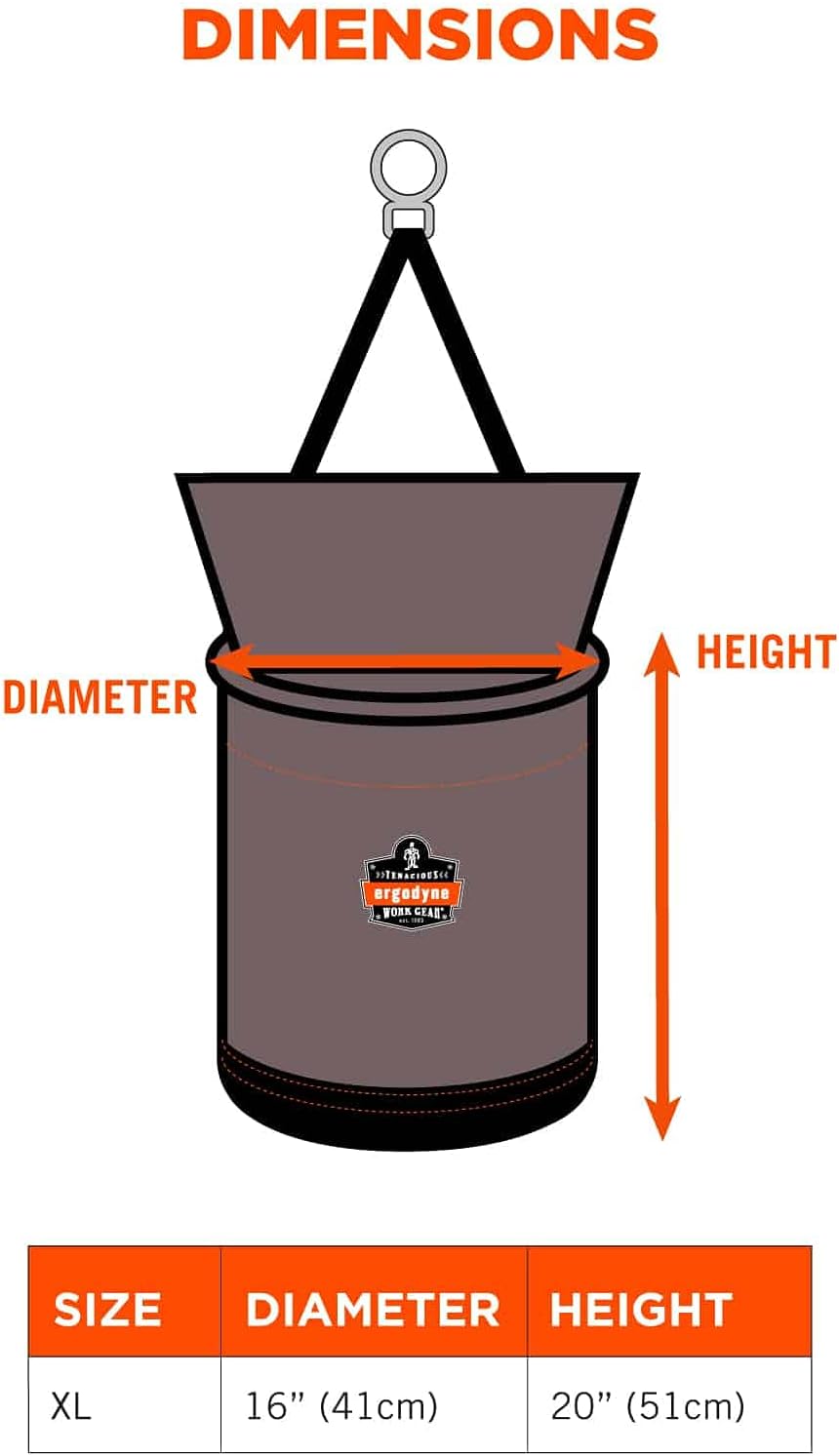 Ergodyne Arsenal 5976 XL Nylon Hoist Bucket Tool Bag - Swiveling Carabiner, Zipper Top
