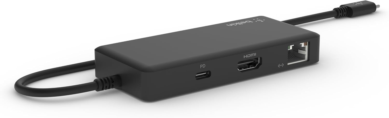 Belkin 5-in-1 Powered USB-C & USB Hub, USB-C Docking Station w/ 2 USB-A Ports, 1 USB-C Port, Ethernet, & 4K HDMI Port