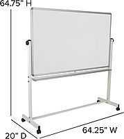 Flash Furniture HERCULES Series 64.25"W x 64.75"H Double-Sided Mobile White Board with Pen Tray