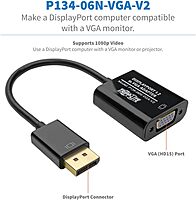 Eaton Tripp Lite DisplayPort to VGA Adapter Cable Active Converter, Displayport 1.2, DP to VGA, 6 inches / 15.2 Centimeters, 3-Year Warranty (P134-06N-VGA-V2)
