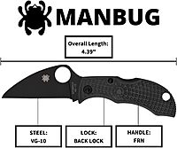Spyderco Manbug Wharncliffe Folding Pocket Knife with 1.9" VG-10 Steel Blade and FRN Handle - EDC Knife for Men and Women, Perfect for Hunting, Tactical, Camping, Survival - PlainEdge - MBKWPBK