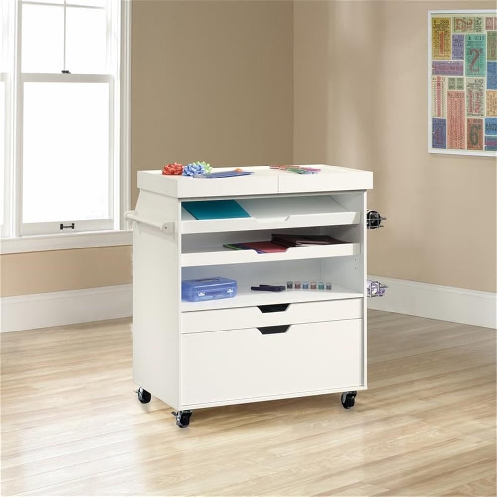Sauder Craft Pro Mobile Craft Cart, 36inH x 37 1/4inW x 19 1/2inD, Soft White