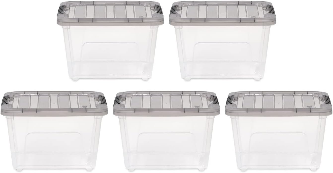 IRIS USA 19 Quart Stack & Pull Clear Plastic Storage Box, Gray, 5 Pack
