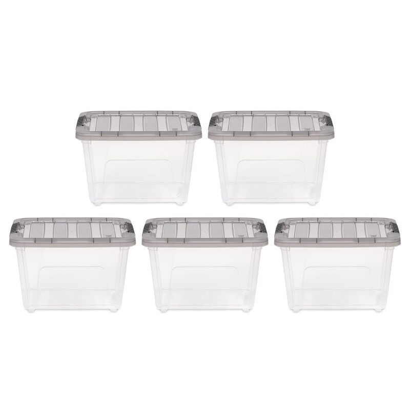 IRIS USA 19 Quart Stack & Pull Clear Plastic Storage Box, Gray, 5 Pack