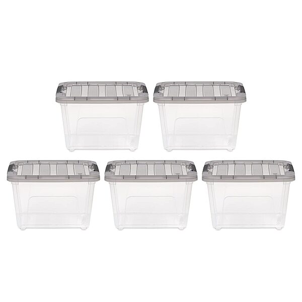 IRIS USA 19 Quart Stack & Pull Clear Plastic Storage Box, Gray, 5 Pack