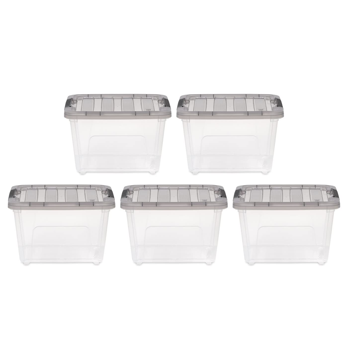 IRIS USA 19 Quart Stack & Pull Clear Plastic Storage Box, Gray, 5 Pack