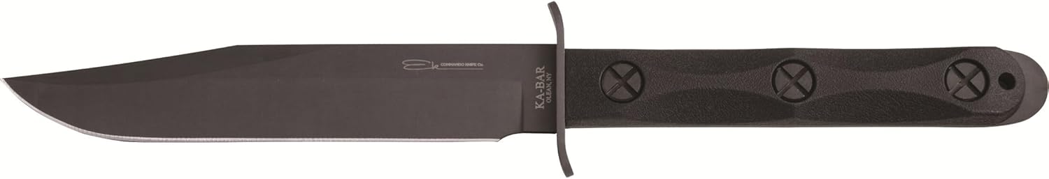 KA-BAR Ek Model 5 Bowie Fixed Blade Knife 6.875" Clip Point 1095 Cro-Van Parkerized Blade Glass Filled Nylon Handle Black