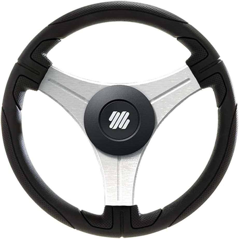 Uflex USTICA-B/S Ustica Steering Wheel - Black Poly Grip with Silver Spokes, 13.8", (350mm)