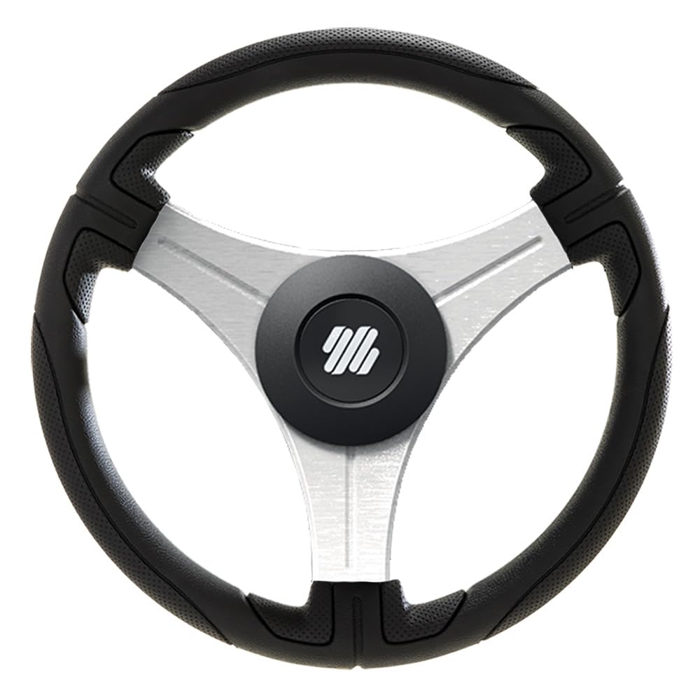 Uflex USTICA-B/S Ustica Steering Wheel - Black Poly Grip with Silver Spokes, 13.8", (350mm)