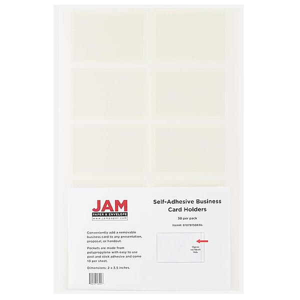 JAM PAPER Self-Adhesive Business Card Holders - 2 x 3 1/2 - Clear - 30 Label Pockets/Pack Pack of 30