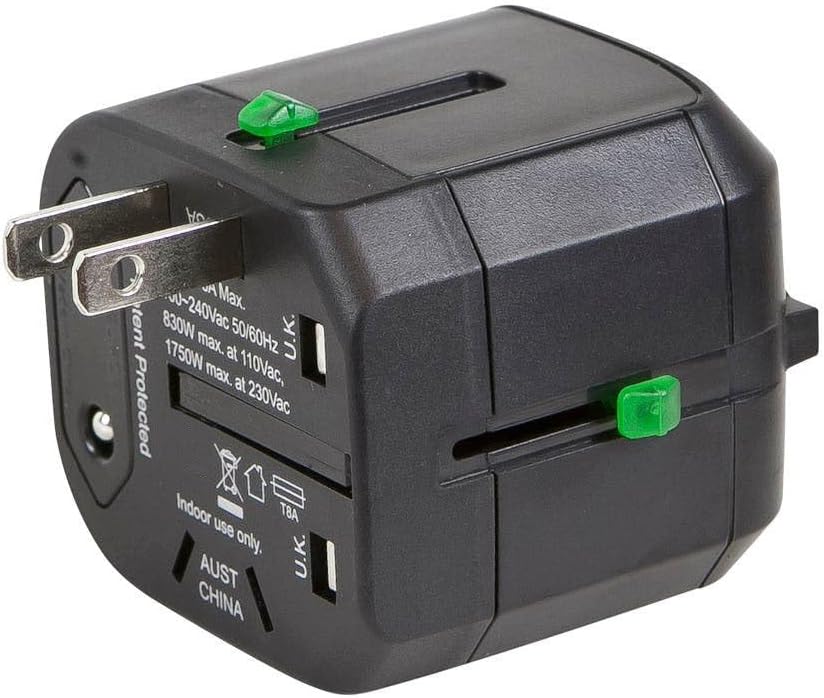 Monoprice Compact Cube Universal Travel Adapter, Supports International Power Outlets, Black