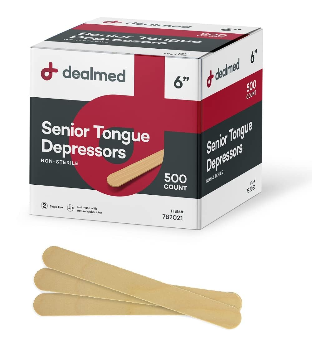 Dealmed 6” Senior Tongue Depressors – 500 Non-Sterile Wood Tongue Depressor Sticks for Crafts, Medical Practice