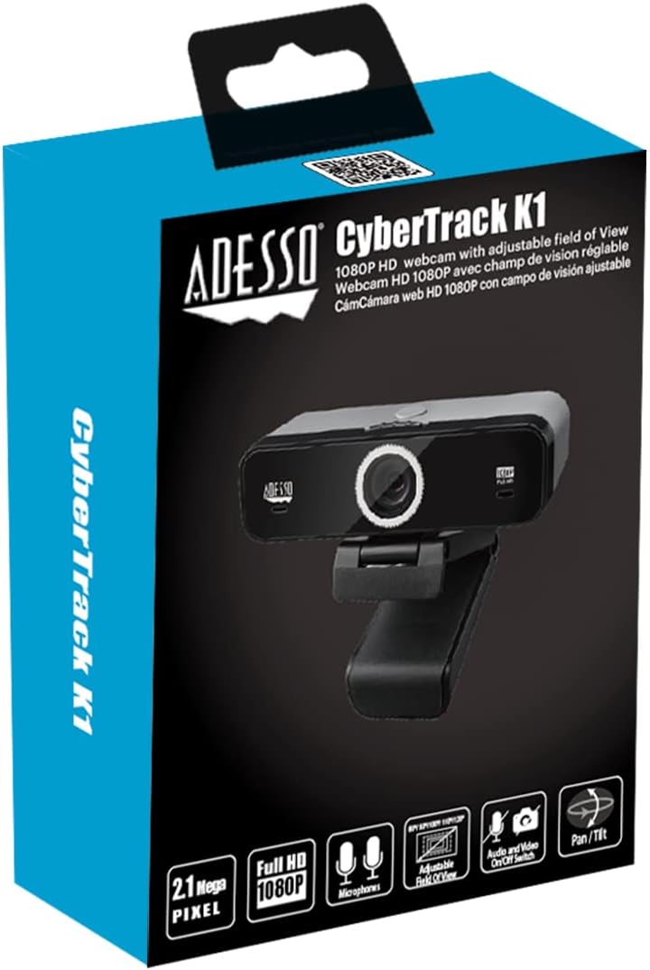 CyberTrack K1 1080P Full HD Fixed Focus USB Webcam with Adjustable View Angle Built-in Dual Microphones, Privacy Shutter