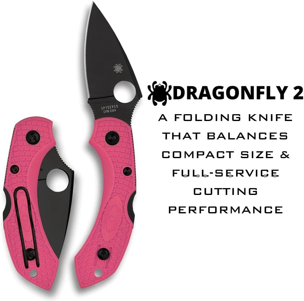 Spyderco Dragonfly 2 Lightweight EDC Folding Pocket Knife with 2.30" Black Steel Blade and Pink FRN Handle