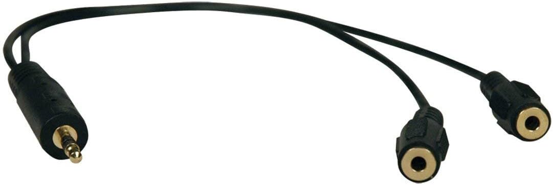 Tripp Lite 3.5mm Mini Stereo Cable adapter Y Splitter for Speakers and Headphones (M to 2x F) 1-ft.(P313-001)