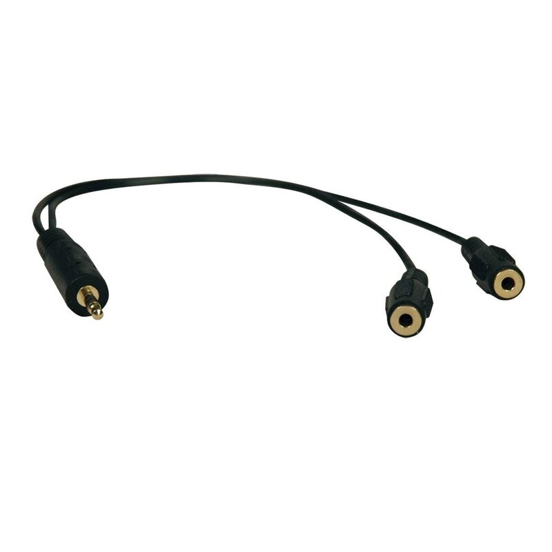 Tripp Lite 3.5mm Mini Stereo Cable adapter Y Splitter for Speakers and Headphones (M to 2x F) 1-ft.(P313-001)