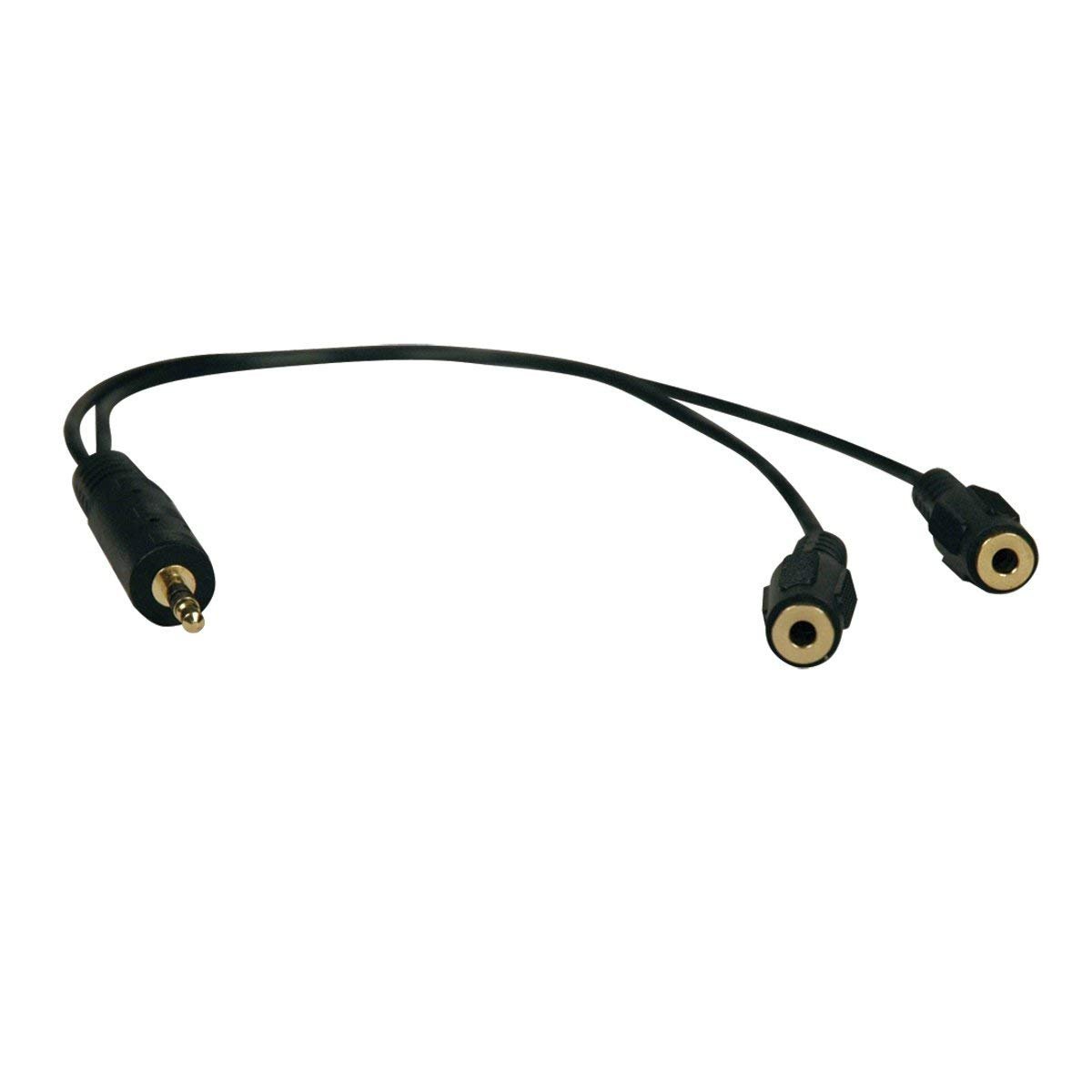 Tripp Lite 3.5mm Mini Stereo Cable adapter Y Splitter for Speakers and Headphones (M to 2x F) 1-ft.(P313-001)