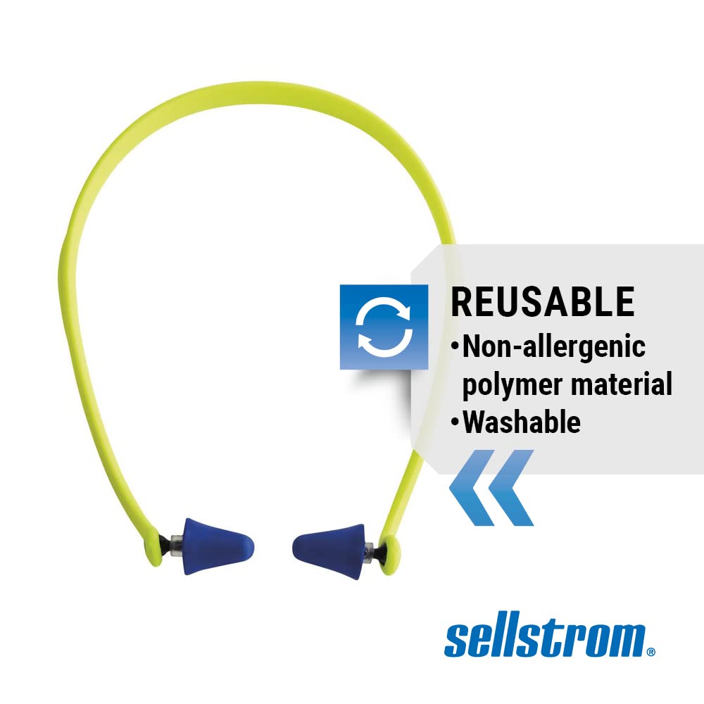 Sellstrom Reusable Banded Ear Plugs, Hearing Protection for Work, 25dB NRR, Hi-Viz Green/Blue, S23430, 1 Count (Pack of 2)