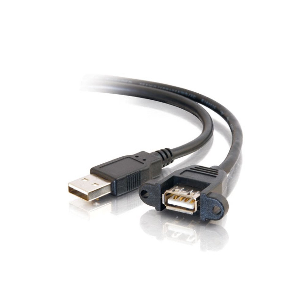 C2G USB Cable, USB Panel Mount, USB 2.0 Cable, USB A to A Cable, 3 Feet (0.91 Meters), Black, Cables to Go 28064