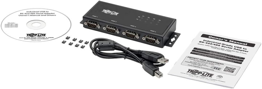 Tripp Lite 4 Port USB to Serial Adapter, RS-422/RS-485, FTDI with COM Retention, USB-B to DB9 F/M (U208-004-IND) 4-Port