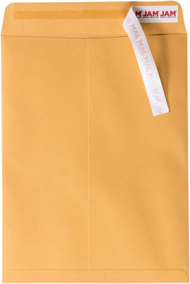 JAM PAPER Open End Catalog Envelopes with Peel & Seal - Brown Kraft Manila