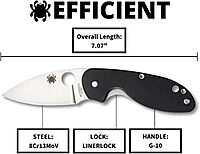 Spyderco Efficient Value Knife with 2.98" Stainless Steel Drop-Point Blade and Durable Black G-10 Handle - PlainEdge - C216GP 3" Steel Blade
