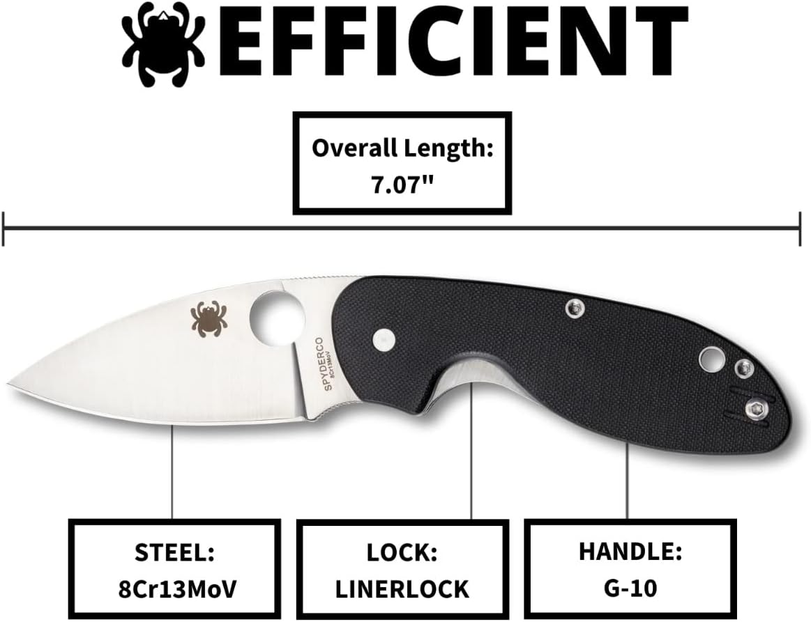 Spyderco Efficient Value Knife with 2.98" Stainless Steel Drop-Point Blade and Durable Black G-10 Handle - PlainEdge