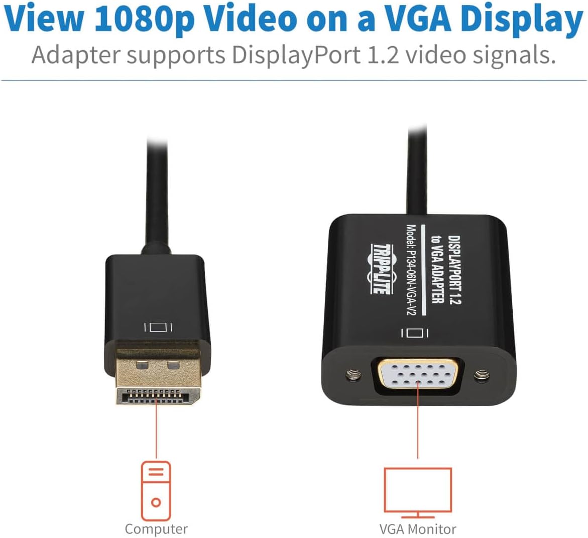 Eaton Tripp Lite DisplayPort to VGA Adapter Cable Active Converter, Displayport 1.2, DP to VGA, 6 inches / 15.2 Centimeters