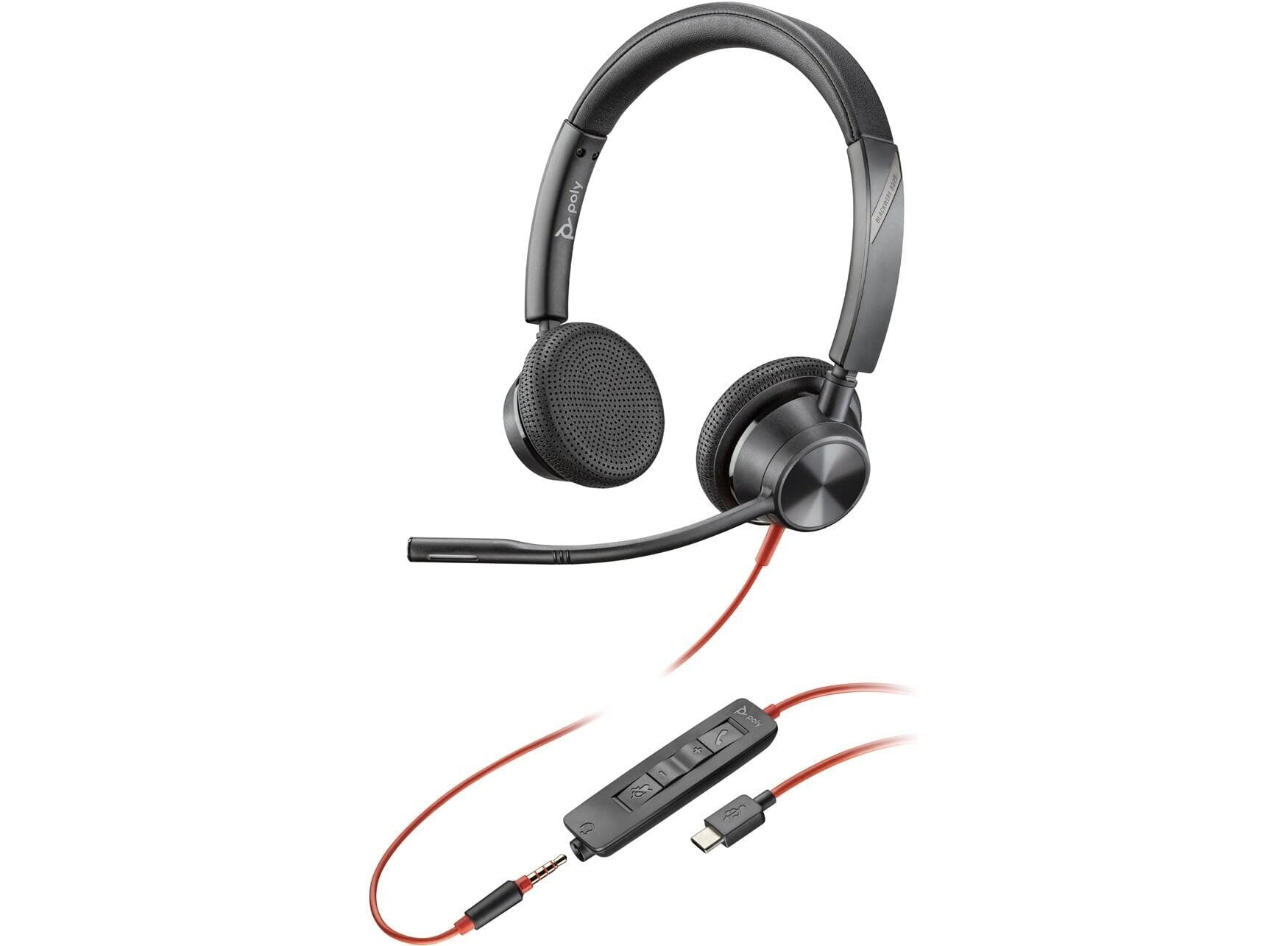 Poly Blackwire 3325 Stereo USB-C Headset +3.5mm Plug +USB-C/A Adapter - Stereo - USB Type C, Mini-phone (3.5mm) - 8X221AA