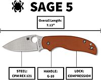 Spyderco Sage 5 Folding Pocket Knife with 3" CPM Rex 121 Steel Blade and G-10 Handle - EDC Knife for Men and Women, Perfect for Hunting, Tactical, Camping, Survival, Hiking - PlainEdge - C123GBORP