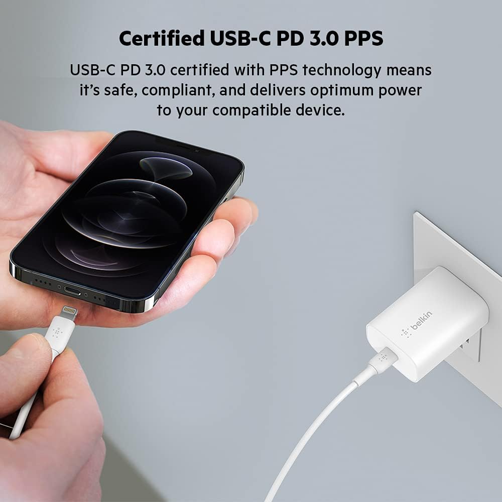 Belkin USB C Charger Block 25W - Power Delivery PPS Super Fast Charging - Apple iPhone 16 Series, Samsung Galaxy S25, iPad