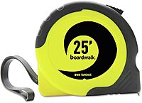 Boardwalk BWKTAPEM25 Easy Grip 25 ft. 1/16 in. Graduation Tape Measure - Black/Yellow