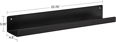 Kate and Laurel Mezzo Modern Metal Ledge Wall Shelf, 24" W x 4.25" D x 3" H, Black, Set of 2