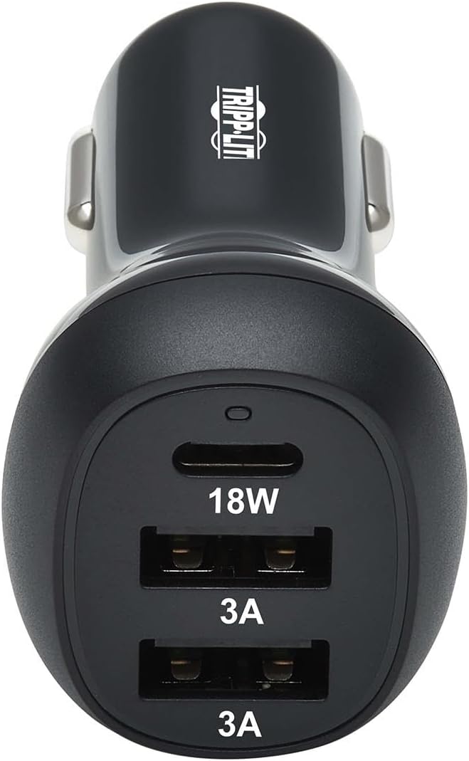 Tripp Lite USB Car Charger, 3 Port USB Car Charger, 36W Max - USB-C PD 3.0 Up to 18W, 2 USB-A QC 3.0 Up to 36W