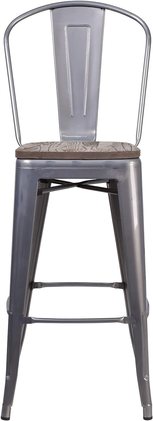 Flash Furniture Commercial Grade 30" High Black Metal Indoor-Outdoor Barstool with Removable Back Black Set of 1