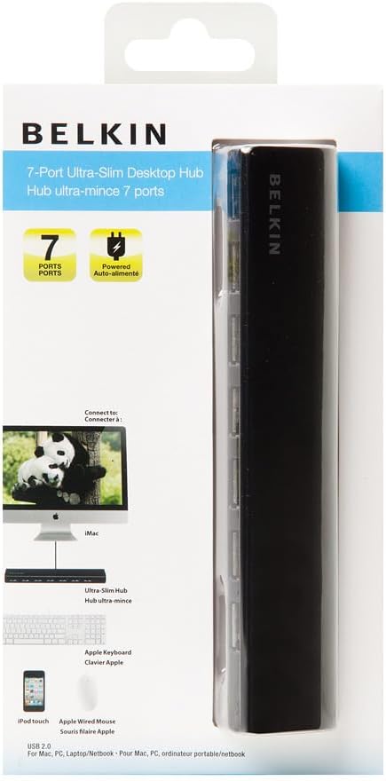 Belkin 7-Port Ultra-Slim Desktop USB Hub - Desktop USB Hub 2.0 - 7 Hi-Speed USB Ports
