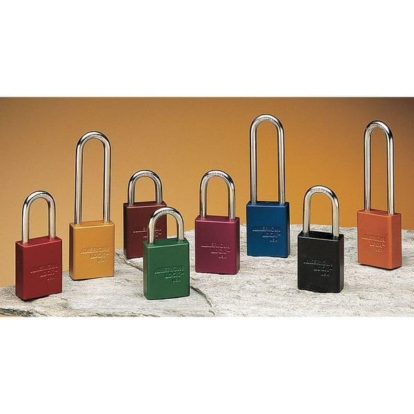 Lockout Padlock: Keyed Different, Aluminum, 3" High, Steel Shackle, Black