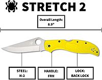 Spyderco Stretch 2 XL Lightweight Salt Folding Pocket Knife with 3.99 Inch H-2 Tool Steel Blade and Yellow FRN Handle - PlainEdge - C258PYL