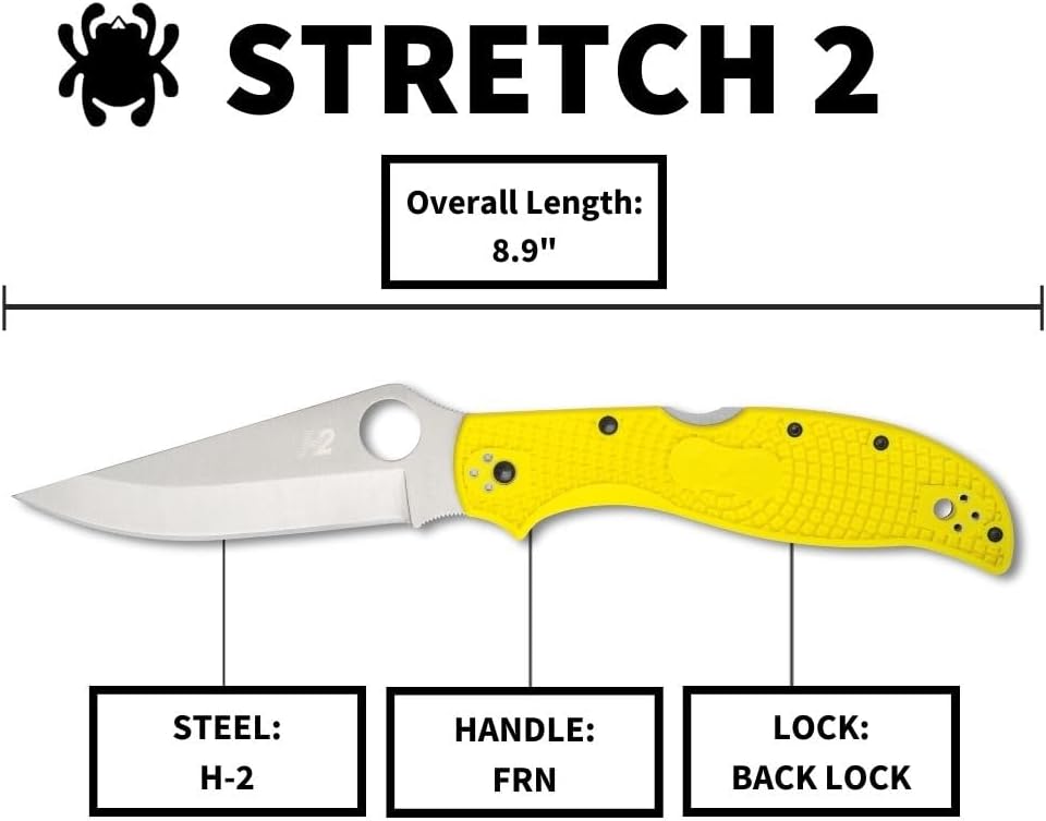 Spyderco Stretch 2 XL Lightweight Salt Folding Pocket Knife with 3.99 Inch H-2 Tool Steel Blade - PlainEdge - C258PYL